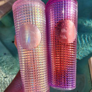 2 Starbucks grid tumblers purple ombre Unicorn iridescent NWT
